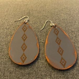 Blue leather boho teardrop shaped leather earrings